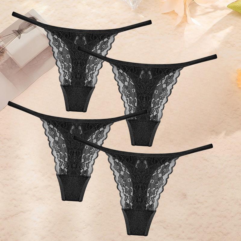 4ks krajkové květinové spodní prádlo pro dámu Sexy duté kalhotky Pevná strečová tanga Dámská perspektiva G-String prodyšné spodní prádlo