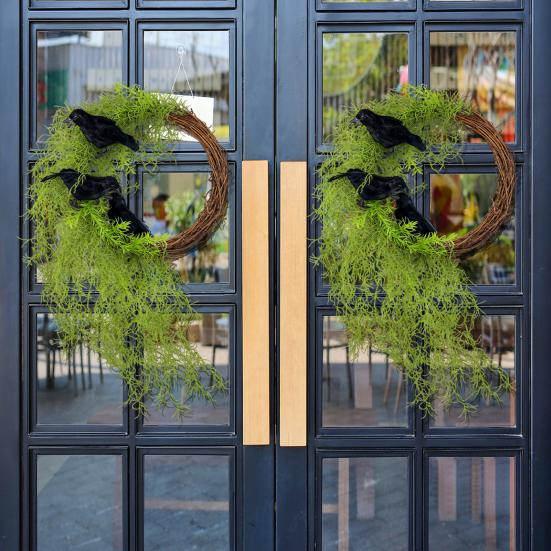 13,8 Zoll Halloween Krähenkranz für Haustür Künstlicher Totastkranz mit simulierter Krähe und Ranken für Wand-, Tür-, Fensterdekoration