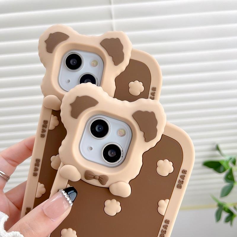 Cartoon Cute Bear Ear 3D Case For Iphone 13 12 11 Pro Max Girl Kids Shockproof Soft Silicone Cat's Paw Phone Cover