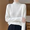 Women's Versatile Solid Color Wool Knit Sweater - Loose Half-High Collar, Long Sleeve Autumn & Winter Base Layer.