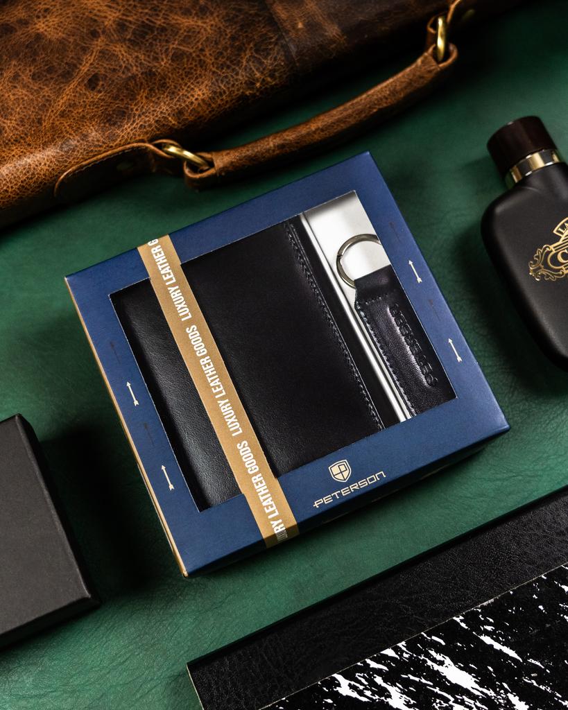 Gift Set: Men's Leather Wallet and Keychain - Peterson