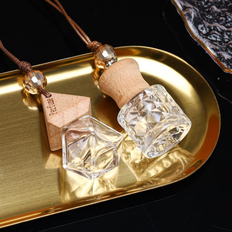 1Pcs Empty Glass Essential Oil Diffuser Bottle With Wooden Cap Car Hanging Perfume Bottle For Auto Aromatherapy Decoration