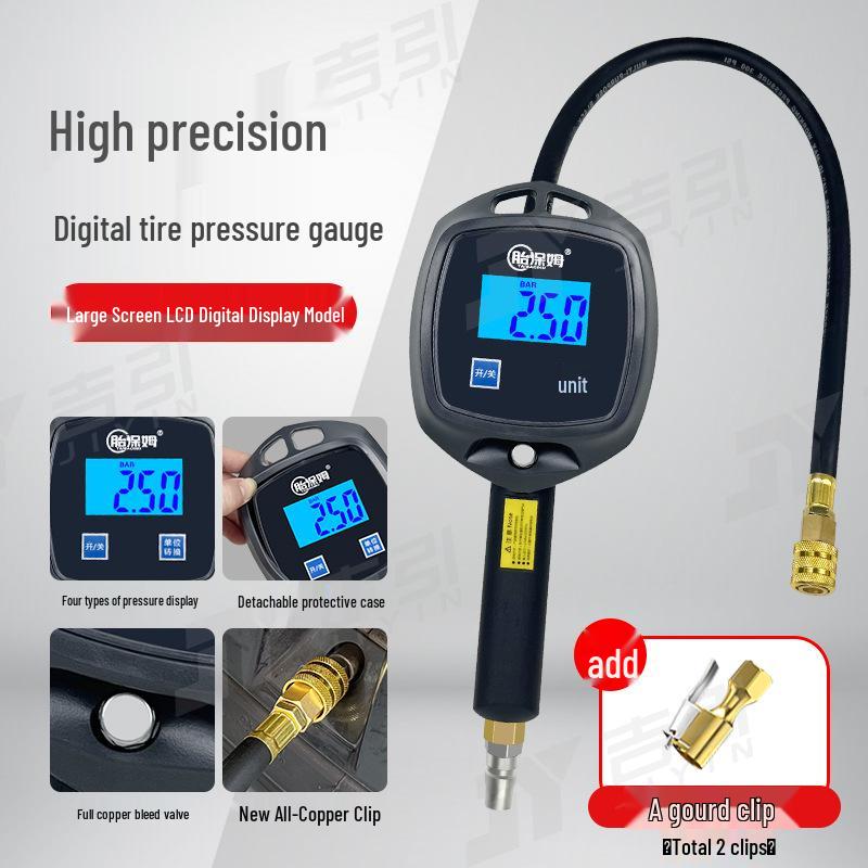 Digital Tire Pressure Gauge with Large Display and Inflator