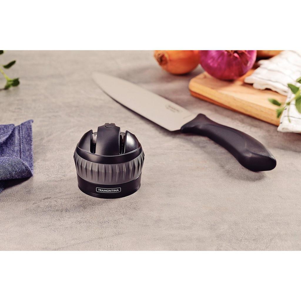Tramontina Profio 2-Way Knife Sharpener, Round, for Coarse and Fine Sharpening, with a Powerful Suction Cup Base, 24038/000, TRAMONTINA