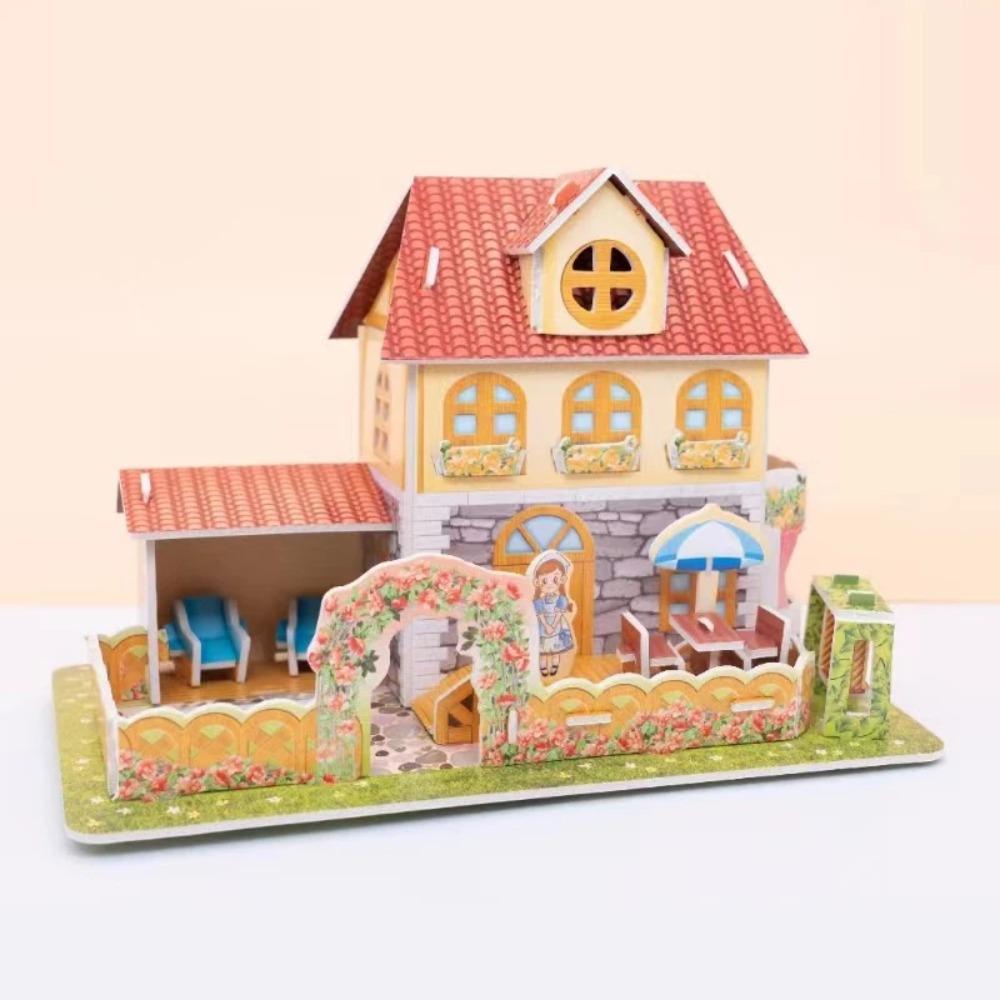 Kids 3D Stereo Puzzle Cartoon House Castle Building Model DIY Handmade Early Learning Educational Toys Gift for Children