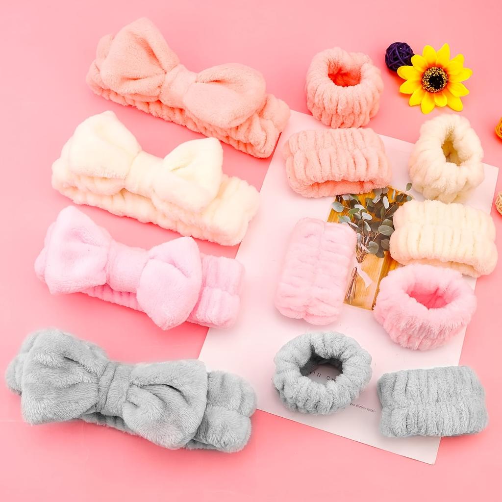 3pcs Wash Face Wristband Headband Set Skin Care Spa Water Absorption Wristbands Women Girls Sweatbands Bathroom Accessories