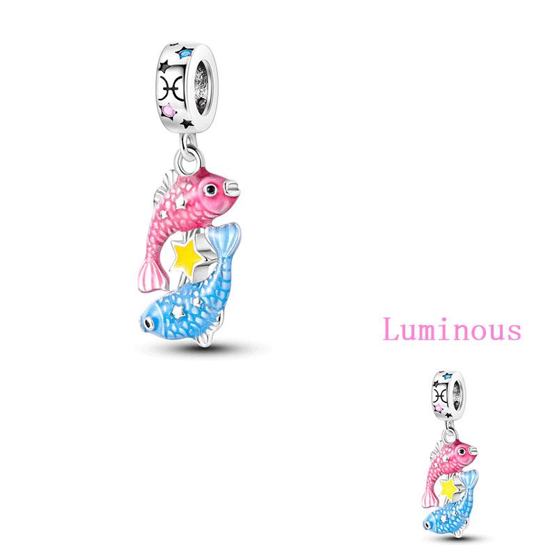 Original Copper Charms Luminous Zodiac Signs Beads Pendants For Women Fit Original Bracelet Necklace Diy Gift