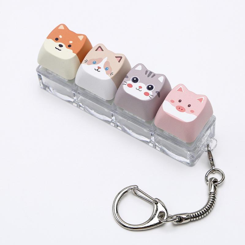 Cute Cats And Dogs Keychain 4 Keys Keyboard Key Ring Backpack Pendant Decompression Tool Stress Relief Toy