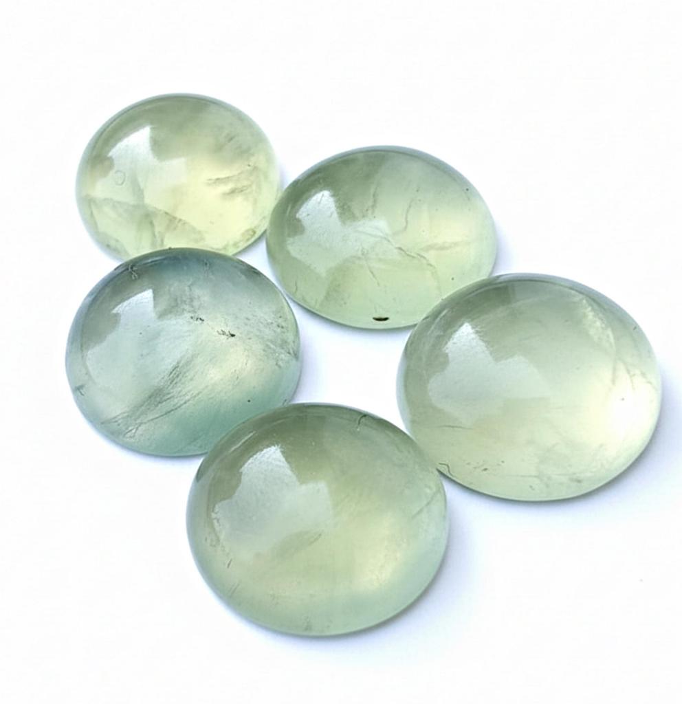 Prehnit Edelstein: Natürliche Grüne Runde Flache Rückseite Cabochons, Alle Größen