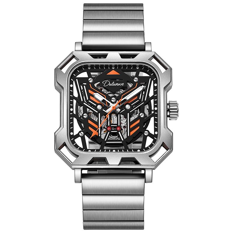 Square Skeleton Dial Automatic Watch Men Luxury Mechanical Men's Watches Luminous Waterproof Solid Steel Strap Relogio