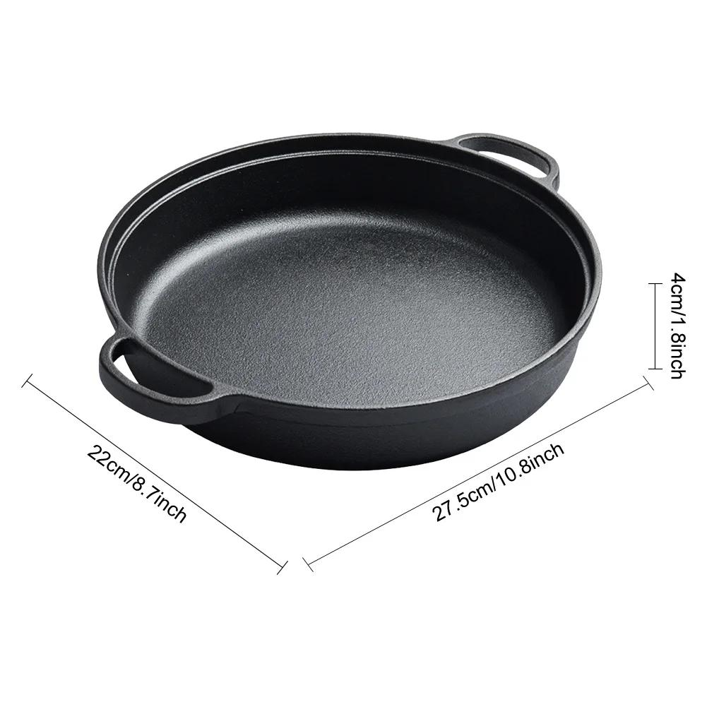 8.7/9.8/11/11.8inch Cast Iron Frying Pan with Double Handles Baking Tray Pre-Seasoned for Bread Baking Outdoor Cooking Camping