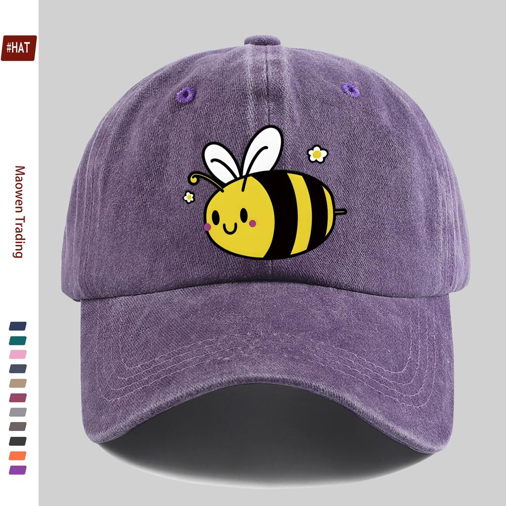 pc Cute Bee Print Baseball Cap Casual Travel Decor Design Sun Hat Comfortable Lightweight MultiColor Pet Hat Available Adj