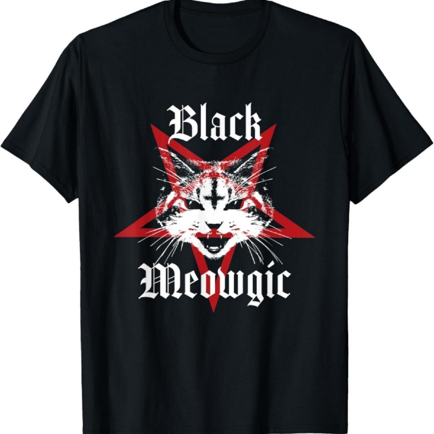 

Black Meowgic Satanic Pentagram Inverted Cross Cat Lover T-Shirt XXXXXL чорний