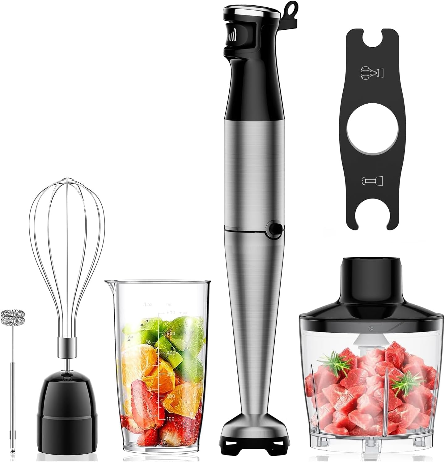 

QOOQOOGE Hand Baby Food 7 Functions in 1 Variable Speed Pan Scratch 1000W Powerful Electric Mixer for Food Cooking Hand Easy to Clean Blender, чорний