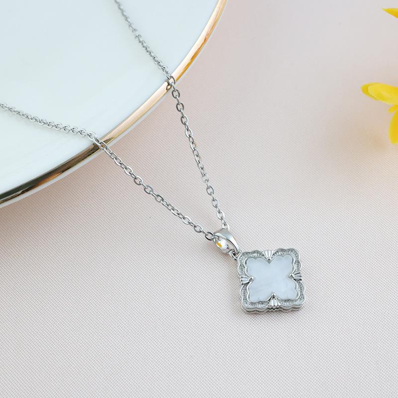 

Высококачественное ожерелье с четырьмя листочками клевера, простая цепочка на ключицу с сотней темпераментов, роскошное квадратное женское ожерелье, ювелирные изделия белый
