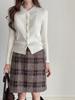 Retro High-Waisted Plaid Wool Blend Mini Skirt - Women's Winter Korean Style Bodycon Skirt