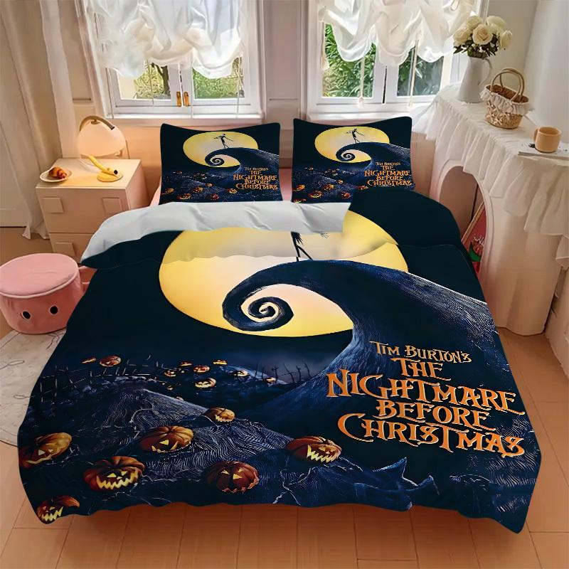 3pcs Set Nightmare Before Christmas 1pc of Quilt Cover+2pcs of Pillowcase, No Core, Print Bedding, All Seasons Bedroom Setting072