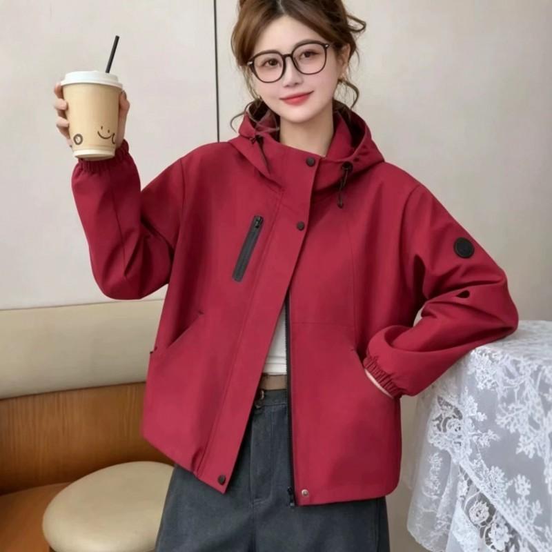 Womens Short Hooded Windbreaker Jacket Casual Loose Fit Oversized Coat