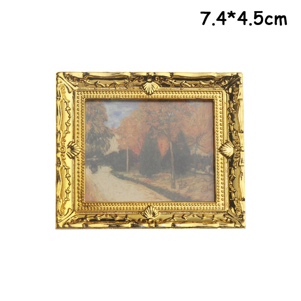 Vintage 1:12 Scale Miniature Oil Painting Toys Doll Accessories Dollhouse Ornament Framed Photos Mural Wall Picture Home Decor