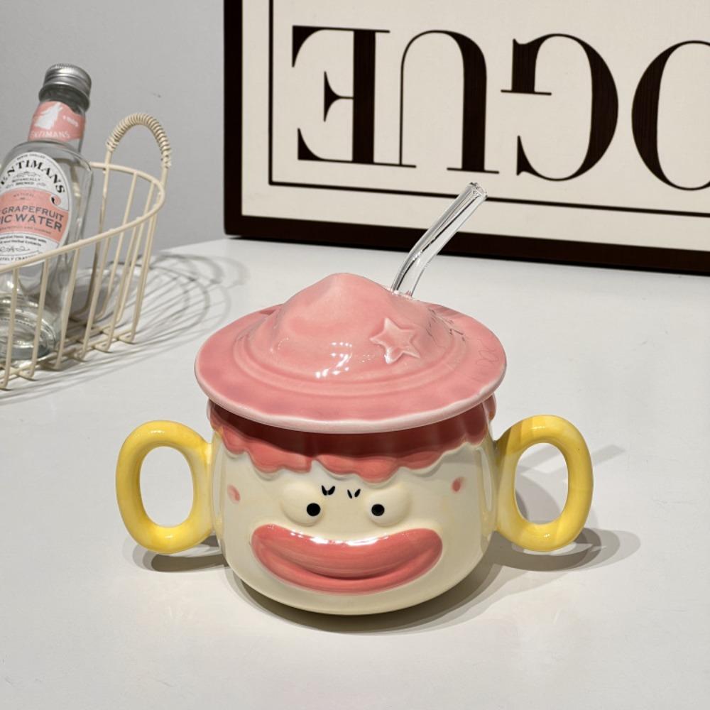 Mug Ceramic Cup Cute Girl Heart Funny Birthday Gift High Value for Girlfriends with Lid with Straw Water Cup