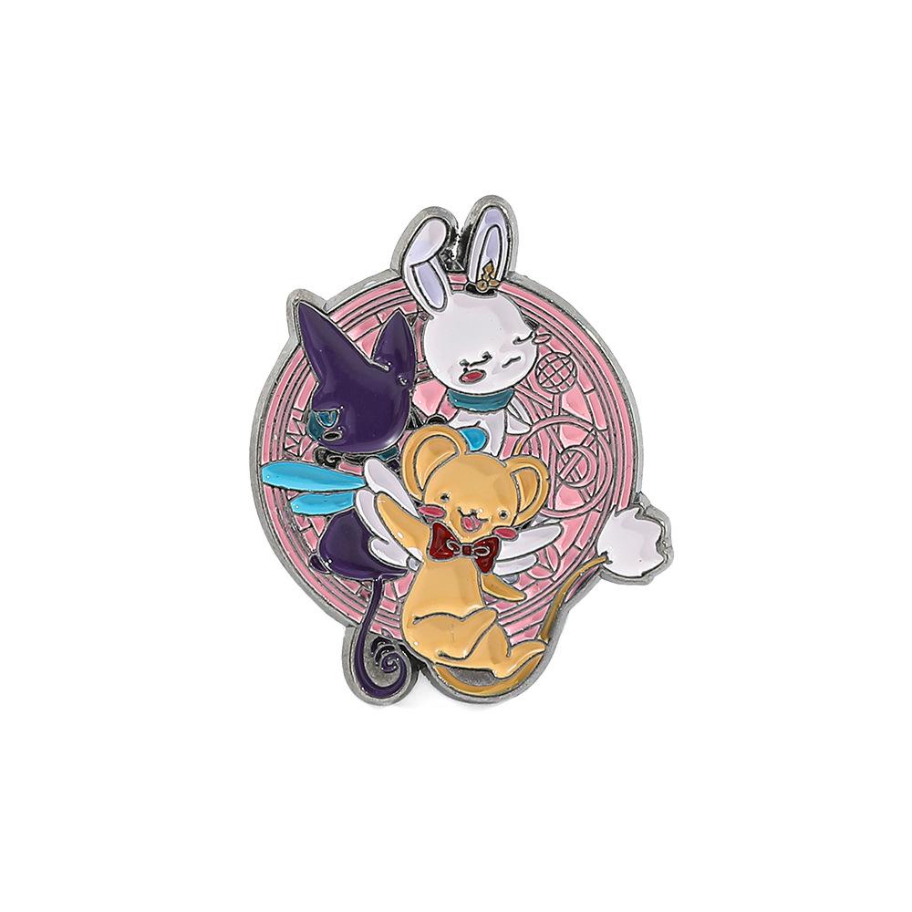 

Cartoon Character Enamel Pin Featuring Three Stylized Animal Figures with Round Background Suitable for Collectors and Accessories One Size білий