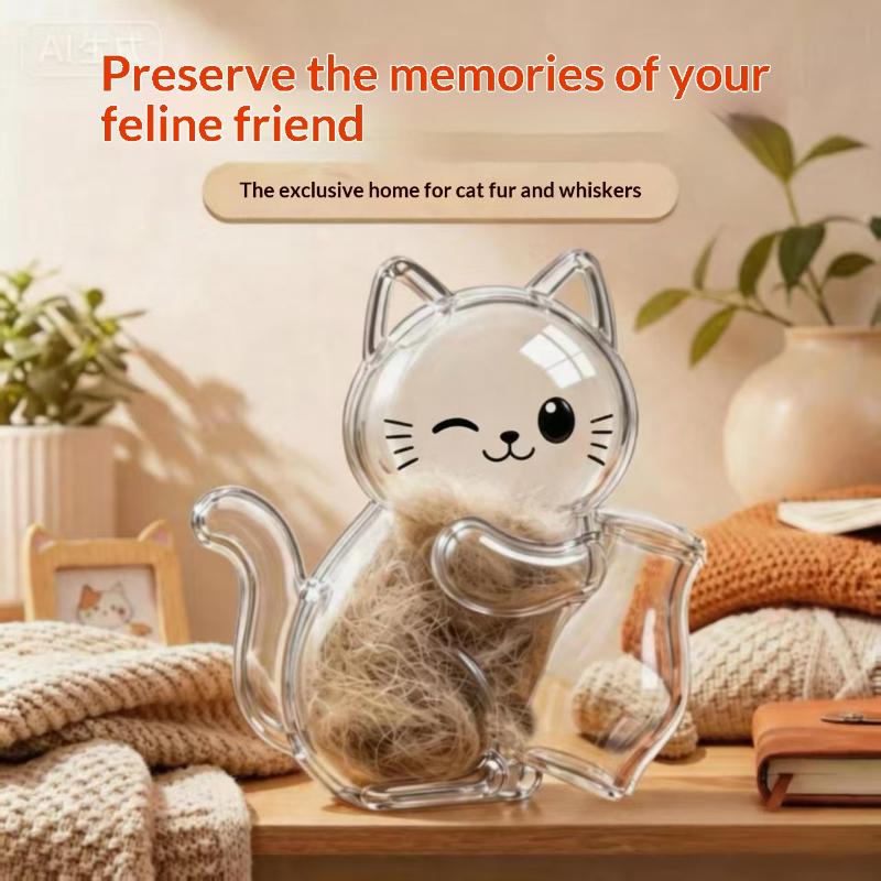 Transparent Acrylic Cat Shaped Pet Hair Storage Jar Cartoon Design Perfect For Cat Owners To Store Fur And Whiskers As Keepsake