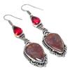 Rock Fossil, Garnet Gemstone 925 Sterling Silver Earring 2.96"