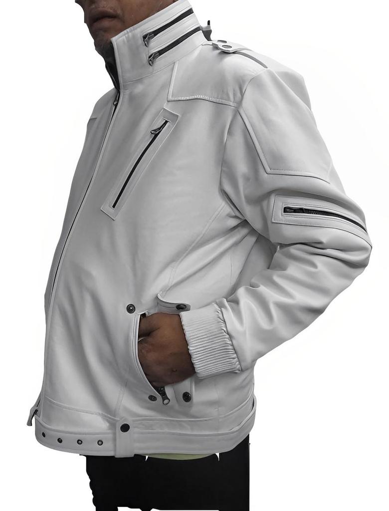 NOORA Men's Real Leather White Jacket ST032