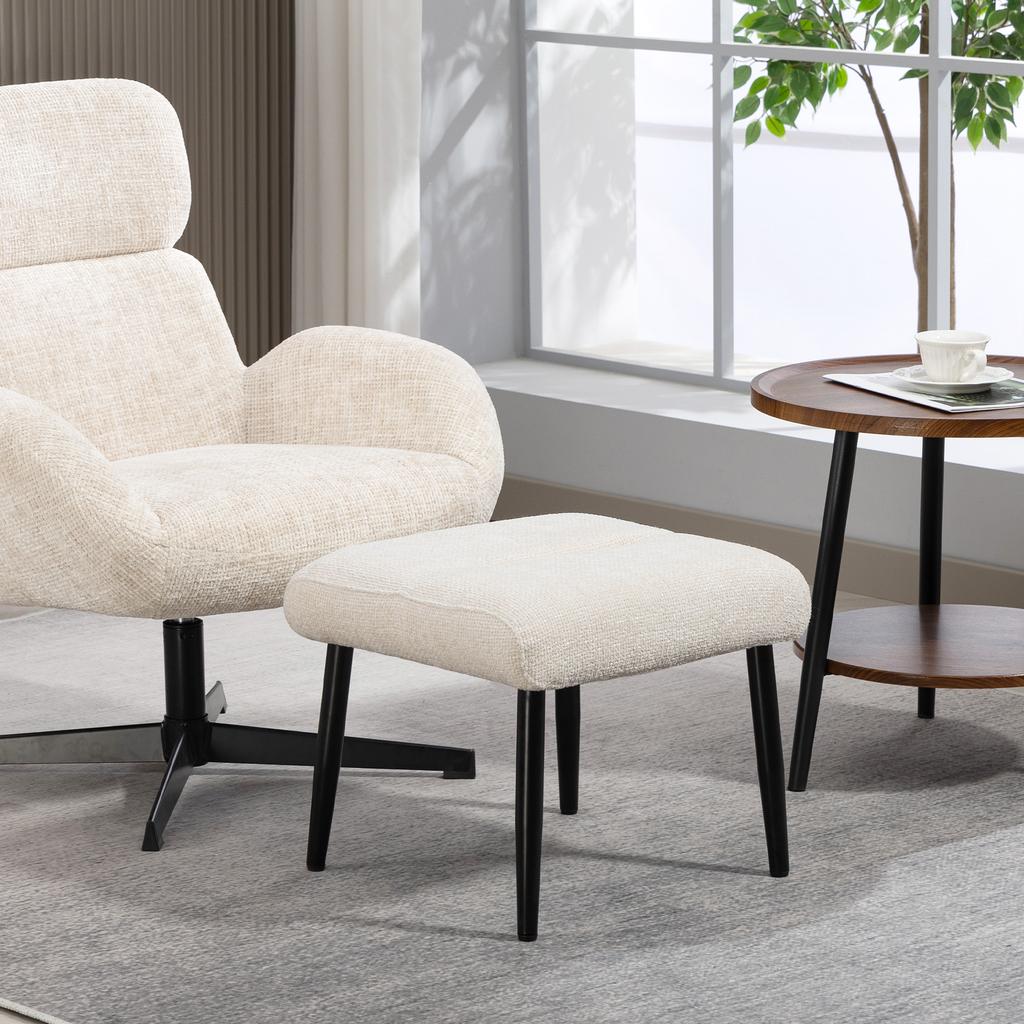 Sitzhocker Hocker mit weichem Sitzkissen Stahlbeinen Fußhocker mit Chenille-Stoff, 45 x 41 x 38 cm, Cremeweiß