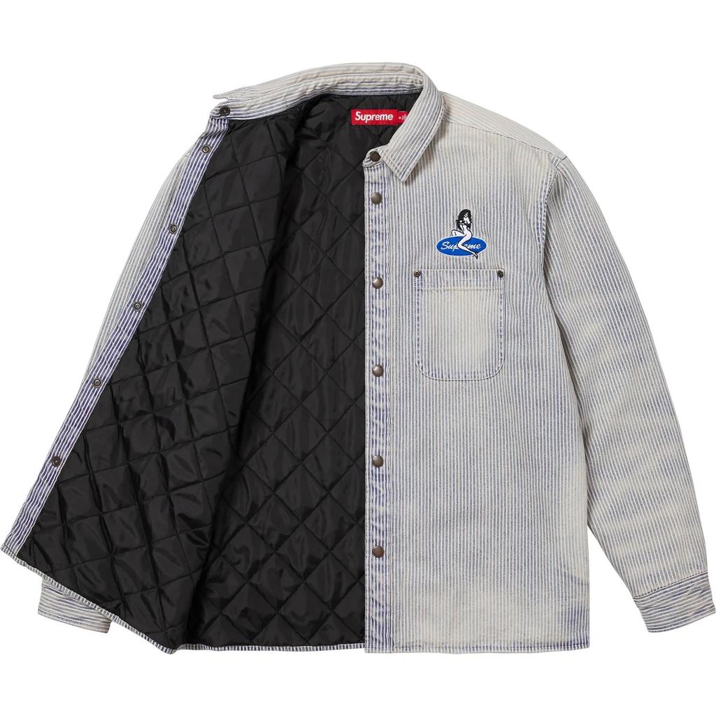 777167 Supreme Quilted Lined Denim Snap Shirt Stripe