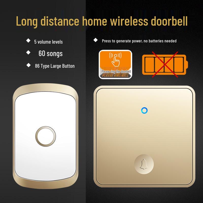 Wireless Self-Powered Doorbell: Long-Range, Waterproof, Large Panel, Elderly Call Button, Universal Fit