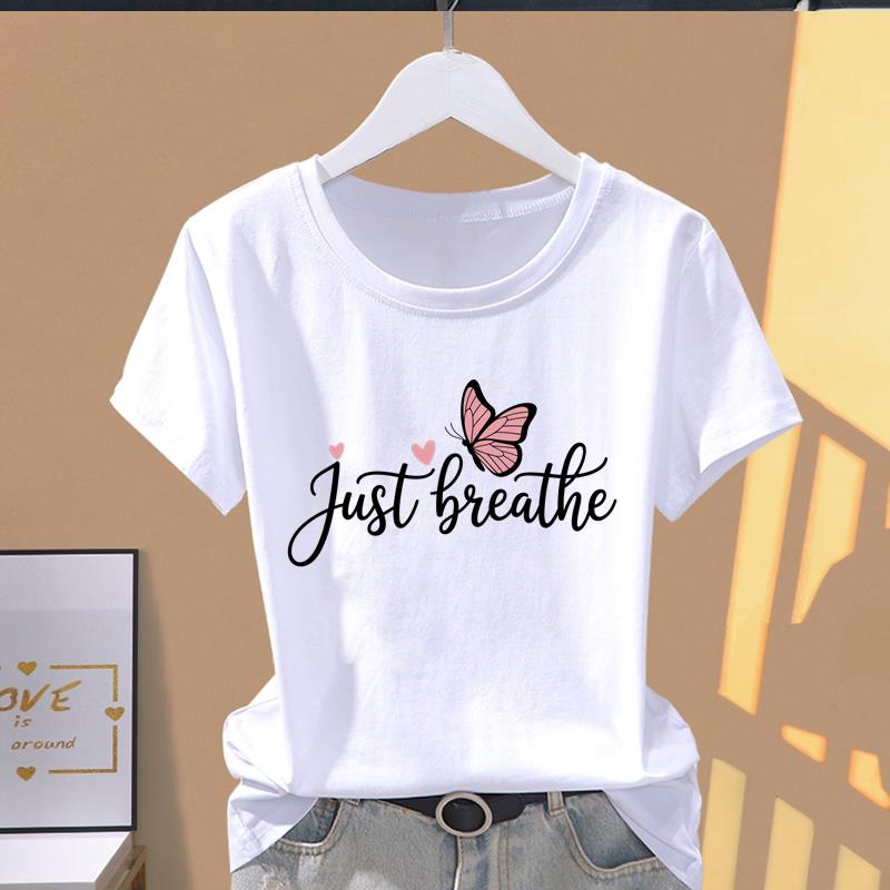 (Asian Size) cute letter style Women's Top T shirt Printed O-neck Short Sleeve T-shirts Fashion Female Casual Clothing Graphic Tee