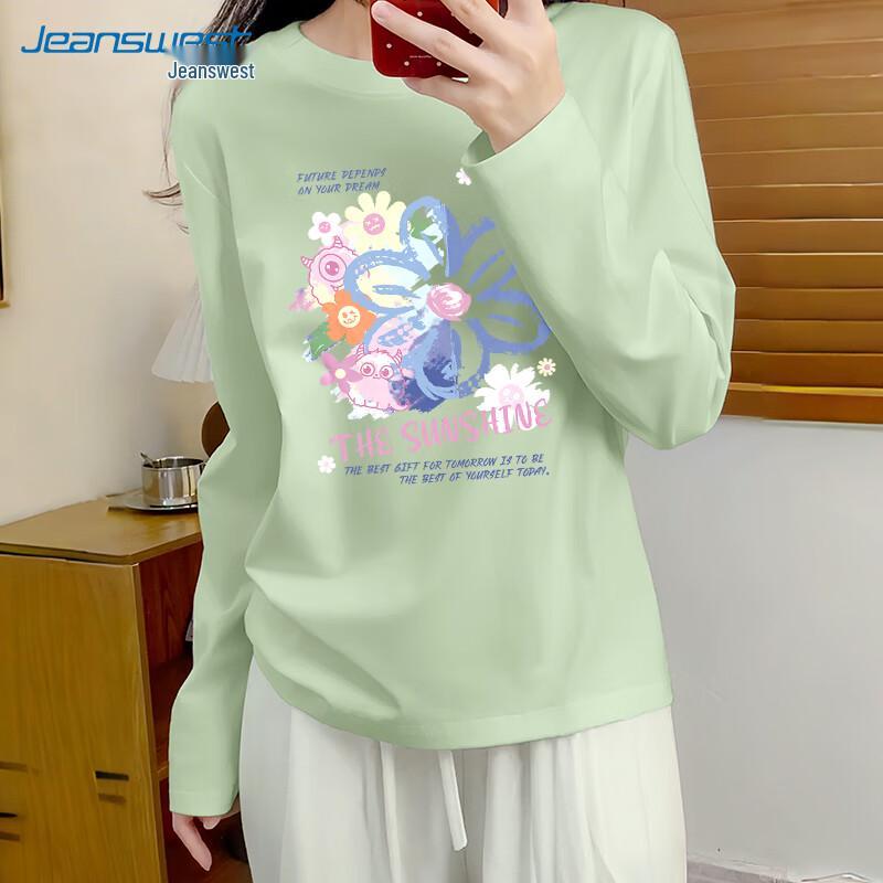 Jeanswest Women's 2025 Autumn Pure Cotton Long-Sleeve Graffiti T-Shirt