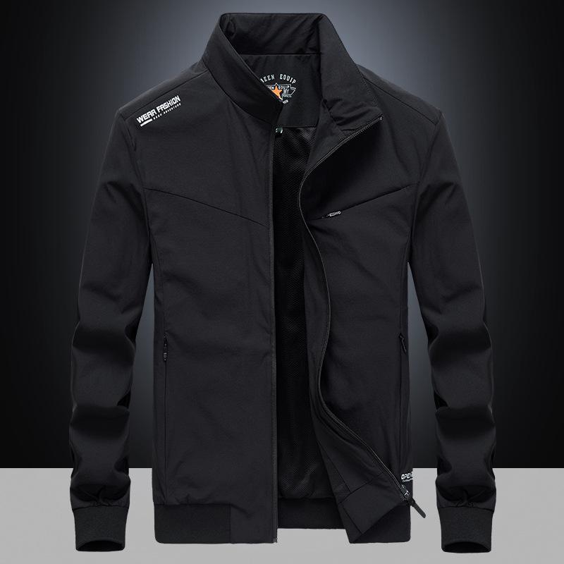 Spring New Men's Thin Outdoor Solid Color Stand-up Collar Jacket, Youth Large Size Casual Coat