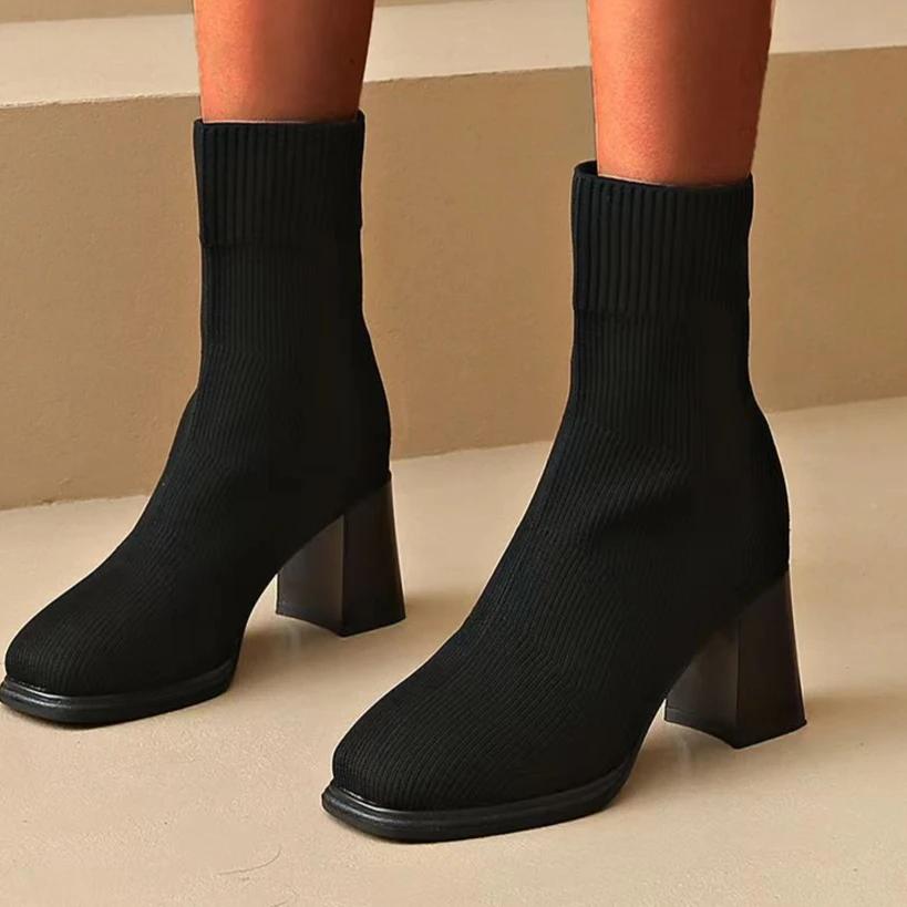Women Baotou High Heel Pointed Toe Boots Designer Winter 2024 New Outdoor Comfortable Thick Heel Ankle Boots Shoes for Women