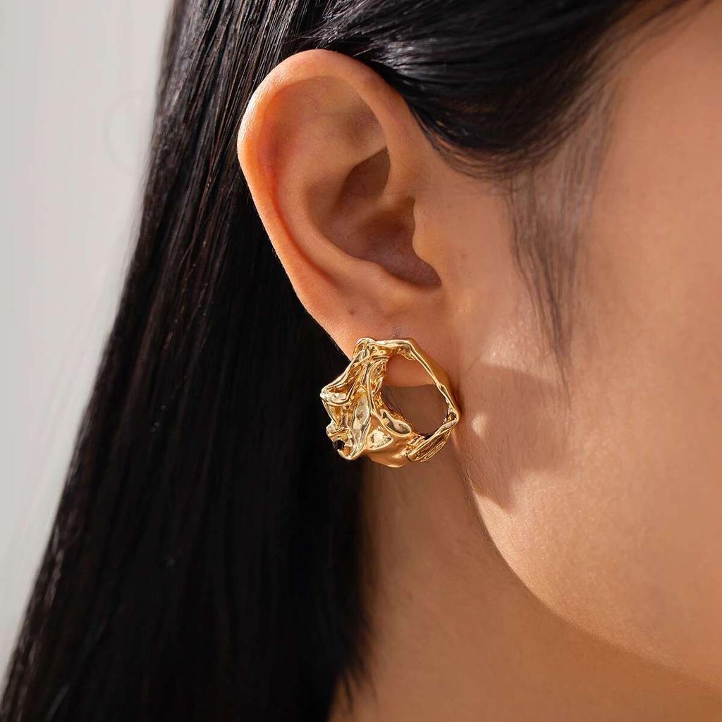 Salircon Vintage Unregelmäßige Verdrehte Metallstecker-Ohrringe Damen Übertreiben Punk Hohl Aus Piercing-Ohrringe Mode Schmuck Neu