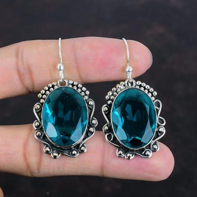 Facettierte Indigolith Ohrringe Handgefertigte Natürliche Edelstein Ohrringe 925 Sterling Silber Ohrringe Unikat Stil Schmuck Geschenke für Frauen Baumeln Ohrringe