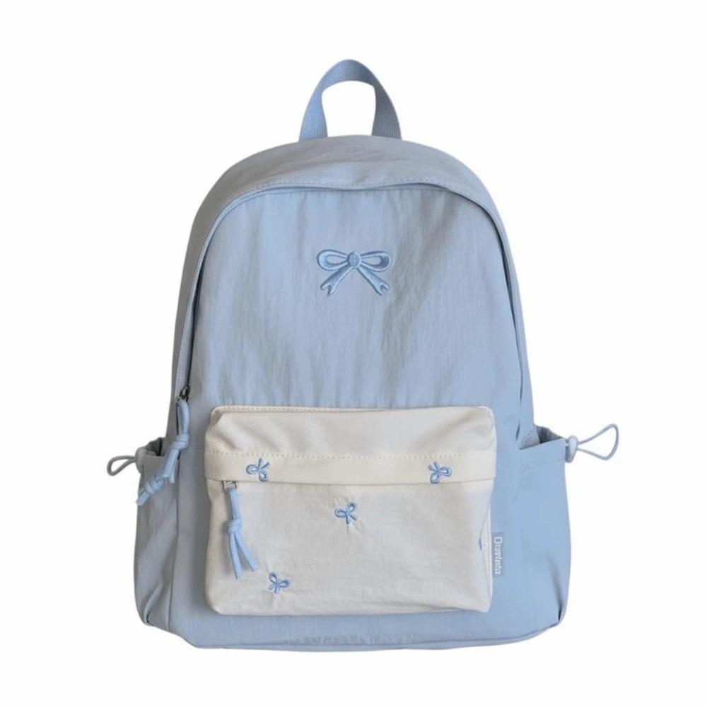 Embroidered Canvas Bow Backpack Daypack Large Capacity Backpack Students School Bag for Gift синий