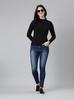 TWIN BIRDS Stylish Black Coloured High Neck Cotton Frill Tees/Regular Sweatshirt/Tops With Full Sleeves For Women-(S)