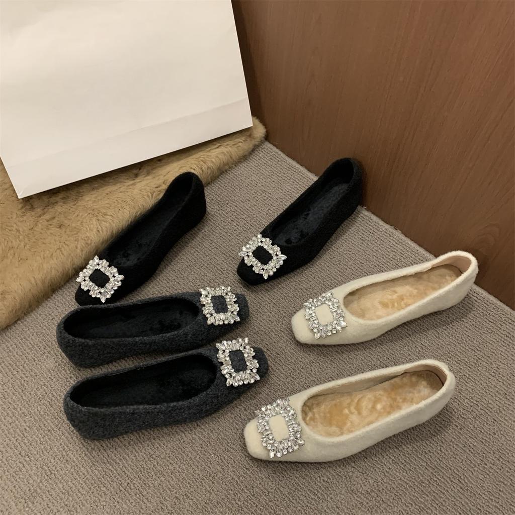 Inner heightening fluffy shoes Rhinestone buckle fleece warm Mary Jane shoes single shoes