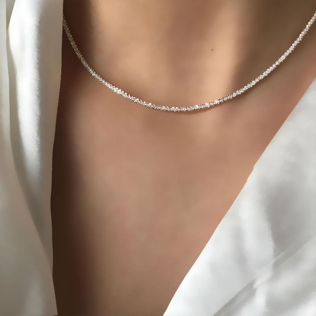Korean Style S925 Sterling Silver Minimalist Necklace - Trendy Shimmering Italian Chain for Women
