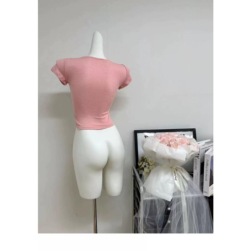 Japanese Y2k Hollow Out Tops Vintage Harajuku Beaded T Shirt 2000s Aesthetics Short Sleeve Knit T-shirts American Retro