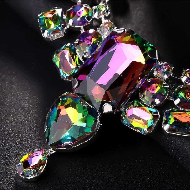 Colorful Jewelry Set Square Earrings Multi-layer Water Drop Collarbone Chain Jewelry Jewelry Set