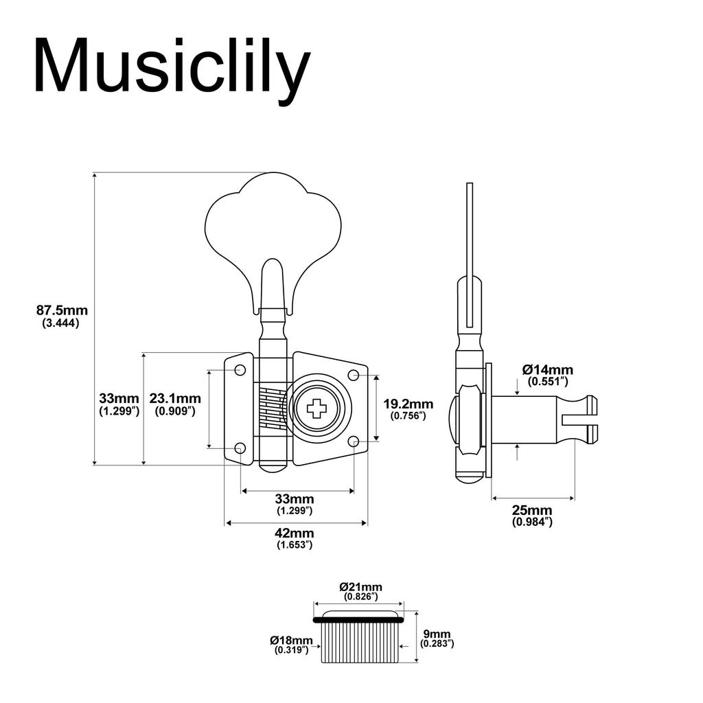 Musiclily Pro 4-String Bass Tuners for 4-String Electric Bass, Chrome