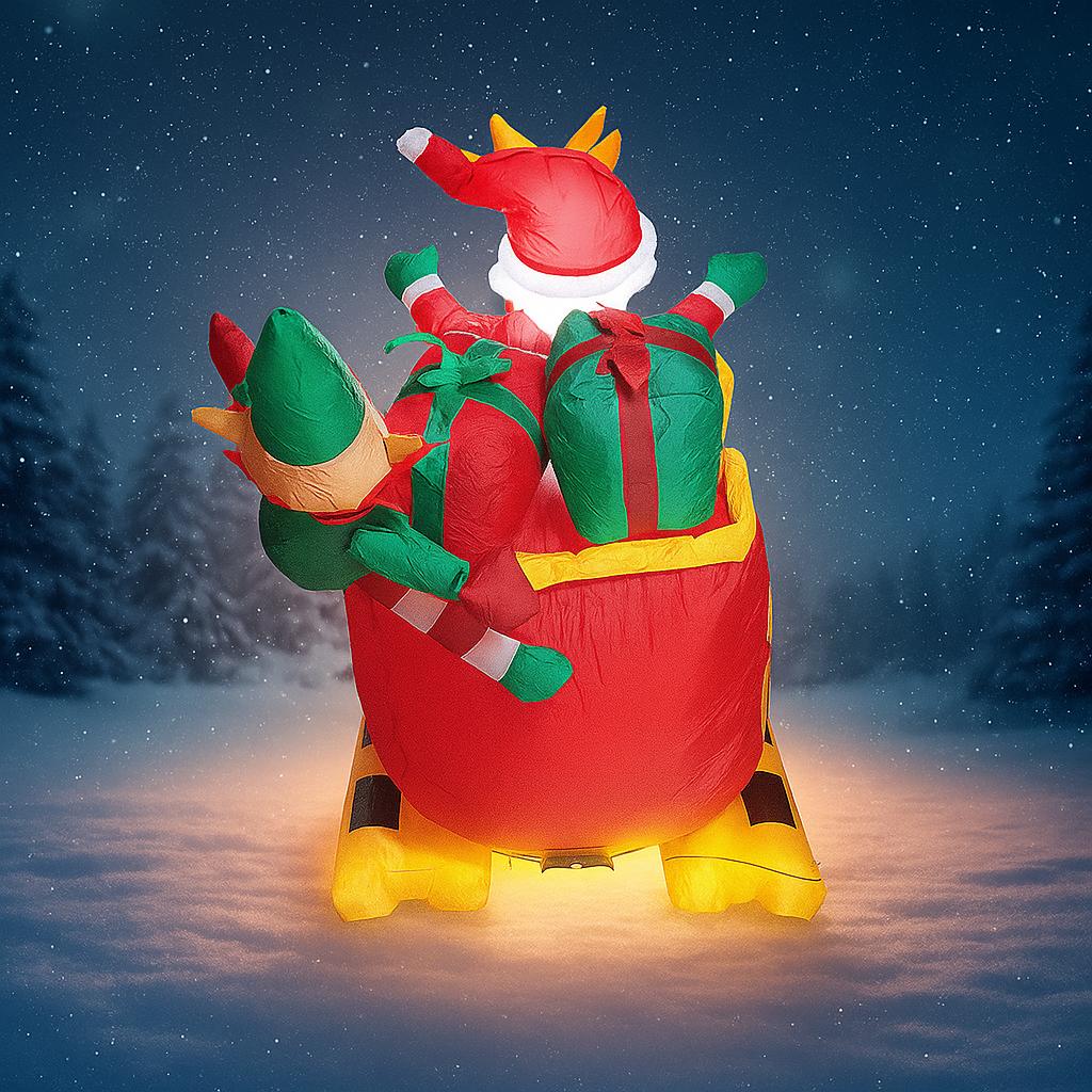 11.8FT LED Inflatable Christmas Yard Decora Santa Sleigh 3 Reindeer Xmas Toy Christmas Supplies Home Ornament Gift Holiday Decor