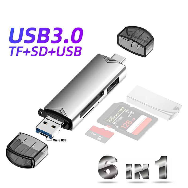 USB 3.0 Card Reader 6 In 1 Multifunction Type C Micro TF/SD Adapter For Computer Laptops Tablet Phone PC For Macbook Pro U Disk