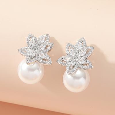Stud Earrings Inlaid with Zircon Earrings Women's European and American Design Niche Pearl Bead Ear Jewelry Korean Version Is Fresh