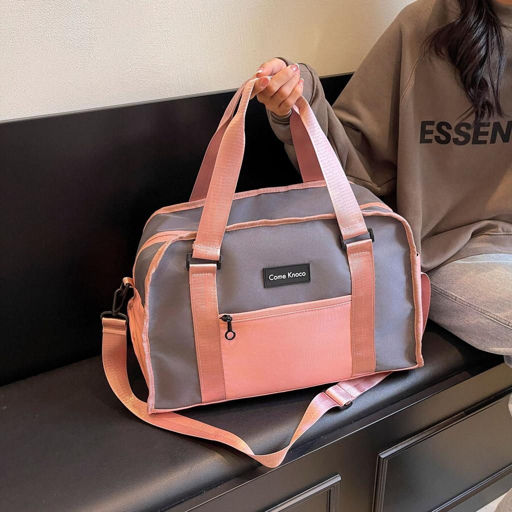 Travel bag simple fashion contrasting color fitness shoulder bag portable short business trip accommodation storage bag large capacity large bag