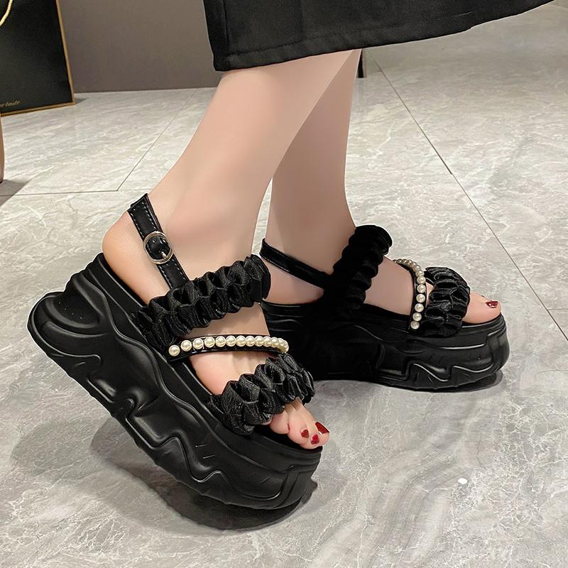 Mode Zomersandalen 8CM Sleehak Sneakers Vrouwen Candy Strand Slippers Hoog Platform Casual Sandalen Ademende Wandelslippers