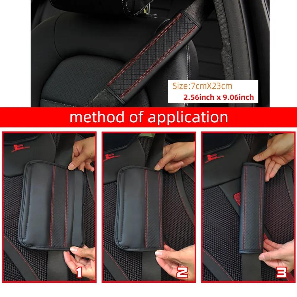 1pc PU Leather Embossed Car Seat Belt Shoulder Cover Decompression Comfort Car Accessories Safety Belt Protective Cover